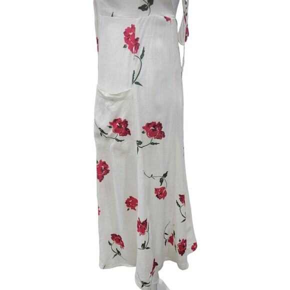 Princess Polly Women's Floral Print‎ Button Down Midi Dress Size 4 White Red - Picture 8 of 16